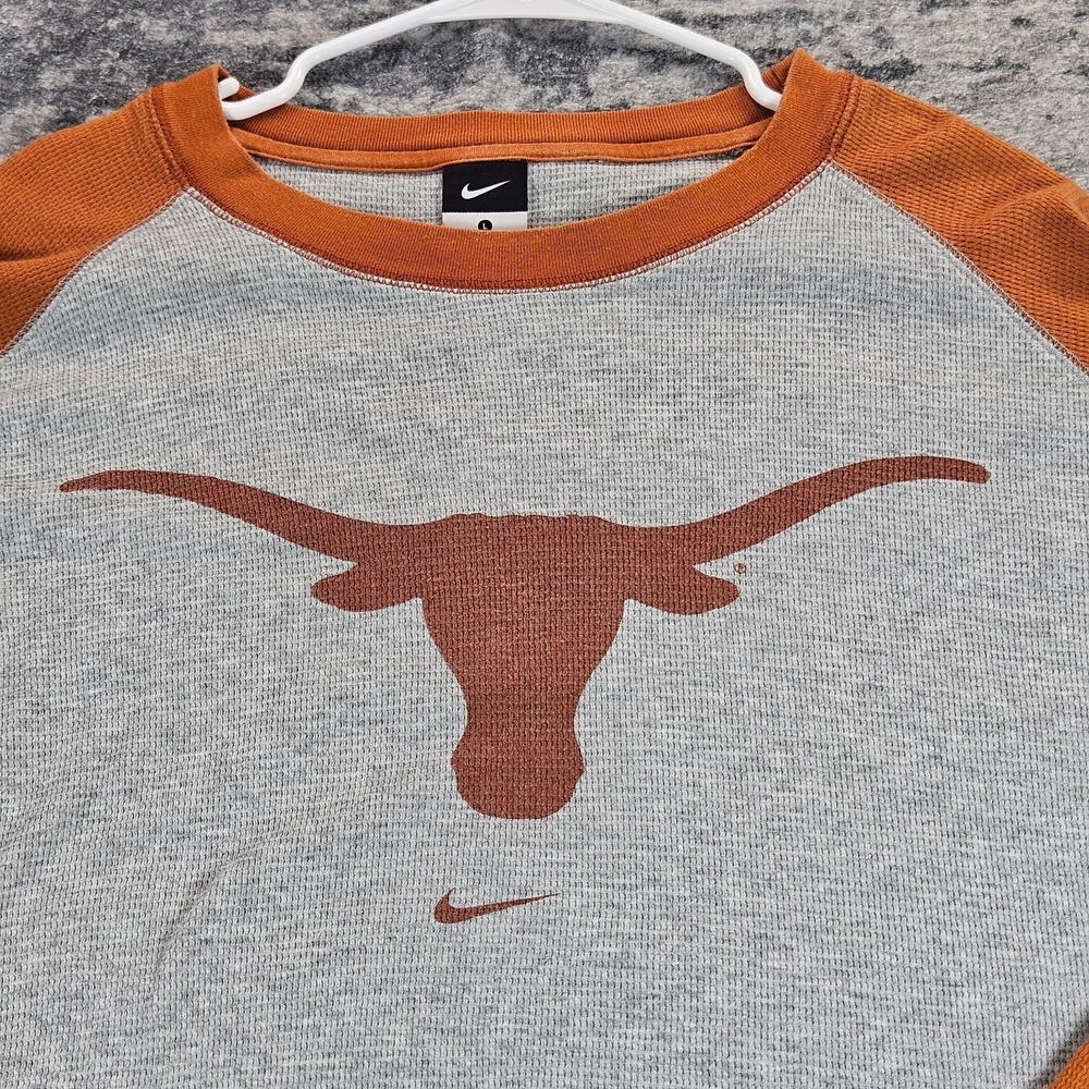 Nike Texas Longhorns Mens Grey Orange Waffle Knit Thermal Raglan Shirt Large